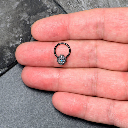 16G 3/8 Blue Aurora Gem Black Night Blossom BCR Captive Ring