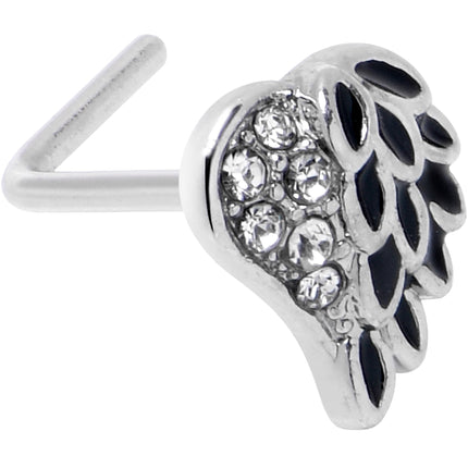20G 7mm Clear Gem Heavenly Heart Angel Wing Black L Shape Nose Ring