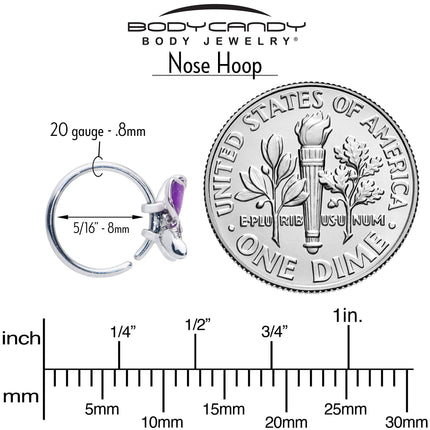 20G 5/16 Clear Gem Chunky Butterfly Purple Nose Hoop