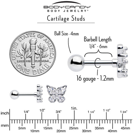 16G 1/4 Clear Gem Baroque Beauty Butterfly Cartilage Tragus Earring