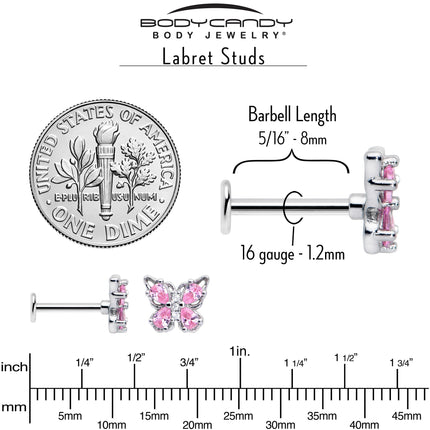 16G 5/16 Pink Gem Baroque Butterfly Internally Threaded Labret