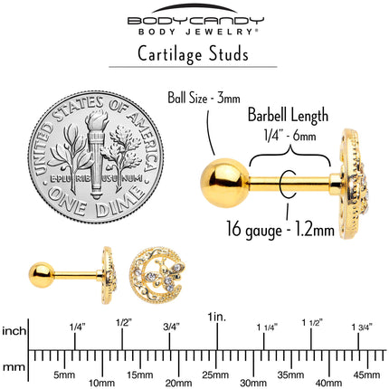 16G 1/4 Clear Gem Gold Tone Lunar Dragonfly Cartilage Earring