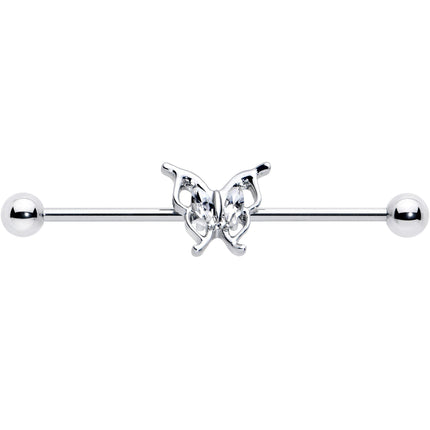 14G Clear Gem Fancy Fab Butterfly Industrial Barbell 38mm