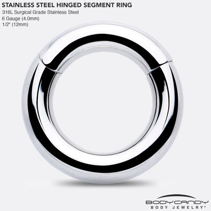 6G 1/2 316L Surgical Steel Precision Hinged Segment Hoop