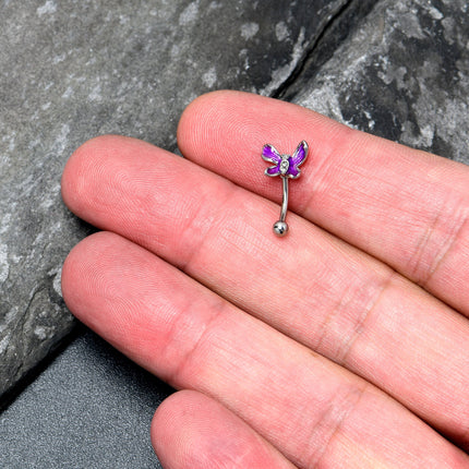16G 5/16 Clear Gem Chunky Butterfly Purple Curved Eyebrow Ring
