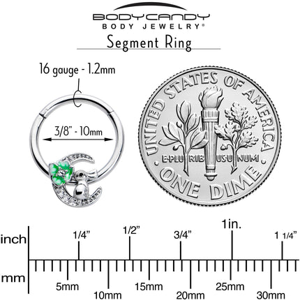 16G 3/8 Clear CZ Gem Rabbit On The Moon Green Hinged Segment Ring