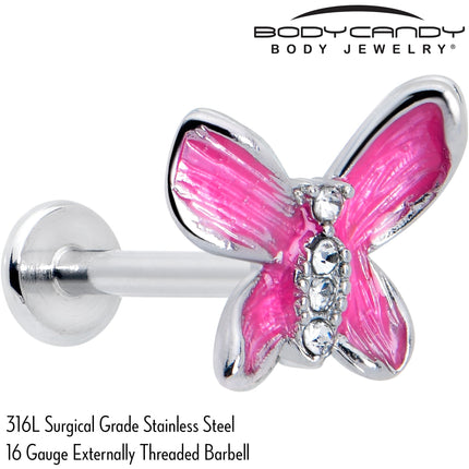 16G 5/16 Clear Gem Chunky Butterfly Pink Labret Monroe Tragus