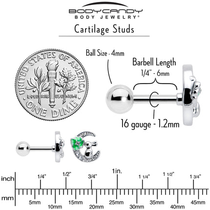 16G 1/4 Clear CZ Gem Rabbit on the Moon Green Cartilage Earring