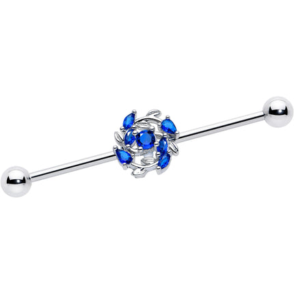 14G Blue Gem Twining Vine Industrial Barbell 38mm