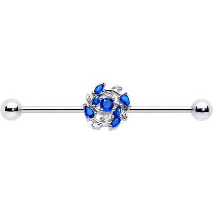 14G Blue Gem Twining Vine Industrial Barbell 38mm