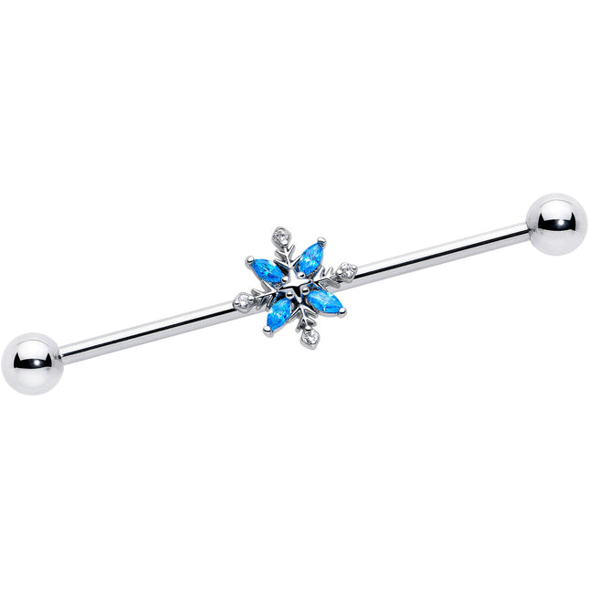 14G Blue CZ Gem Classic Flower Industrial Barbell 38mm