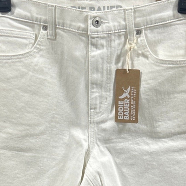 New Eddie Bauer Women Size 12 White Stretch Cotton High Rise Cutoff Denim Shorts