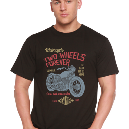 Two Wheels Forever Men's Bamboo Viscose/Organic Cotton Short Sleeve Graphic T-Shirt