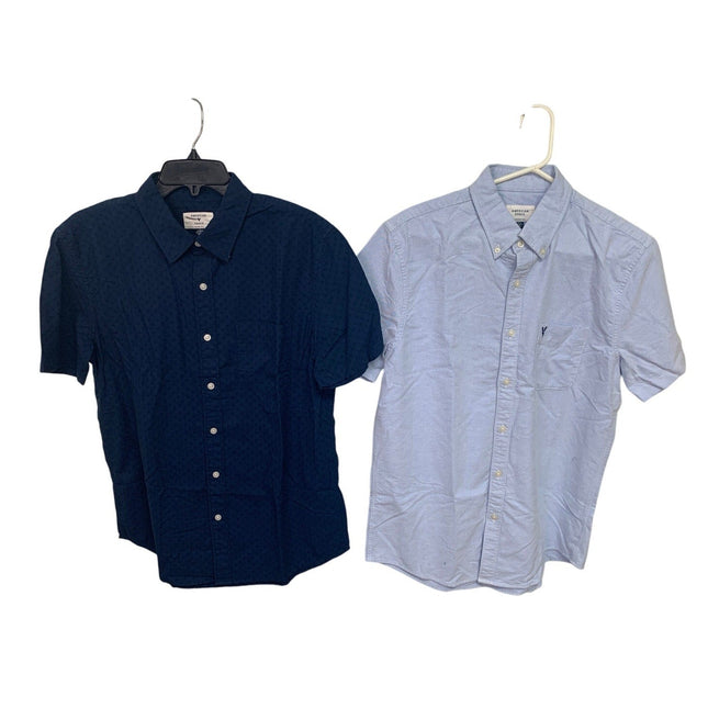 2 New American Eagle Womens Medium Short Sleeve Button Up Collared Shirts