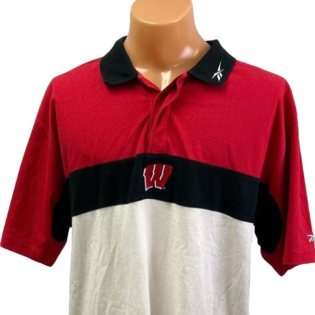 Reebok Mens XL Wisconsin Badgers PolyCotton Collared Short Sleeve Polo Shirt