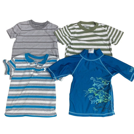 Lot of 4 Baby Boys 3T Striped Short Sleeve Dinosaur Half Sleeve Swim Shirts