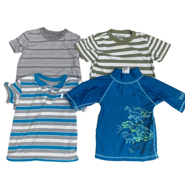 Lot of 4 Baby Boys 3T Striped Short Sleeve Dinosaur Half Sleeve Swim Shirts