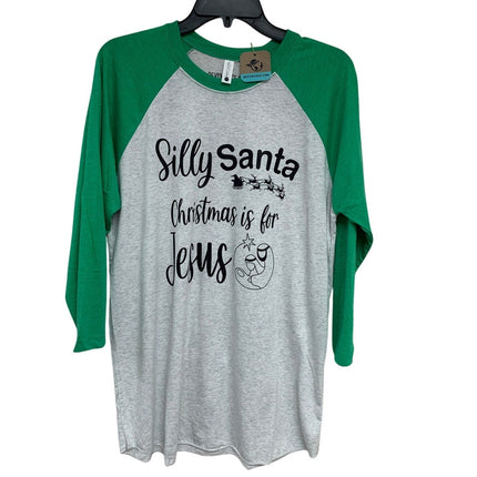New Hand Printed Womens Large Silly Santa Christmas is for Jesus Tee Shirt