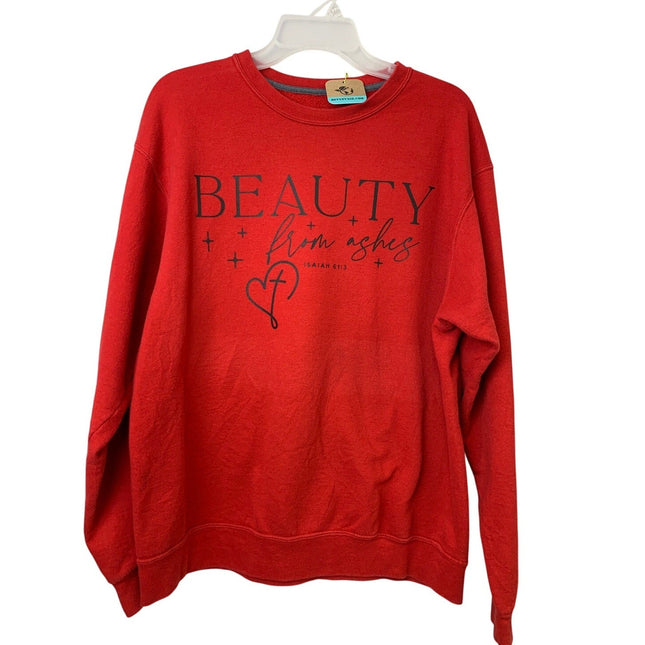 Upcycled Hand Printed Mens Large Jesus Beauty From Ashes Easter Crew Sweatshirt