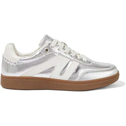 New Lucky Step Womens 8 Silver Lace Up Classic Retro Gum Sole Fashion Sneakers
