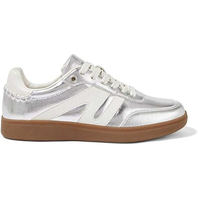 New Lucky Step Womens 8 Silver Lace Up Classic Retro Gum Sole Fashion Sneakers