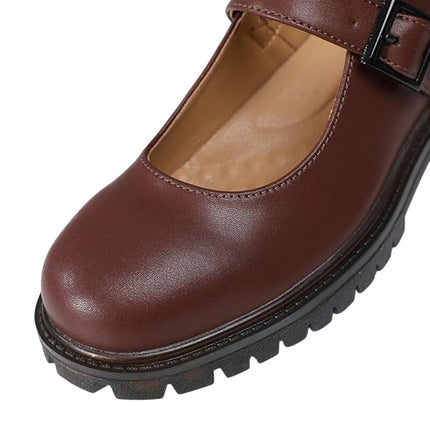 XMM Womens Size 8.5 Brown 1" Heel Mary Jane Closed Round Toe Buckle Strap Shoes