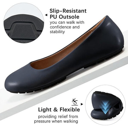 New Aomigoct Women Size 9.5 Navy Blue Non Slip Comfort Ballet Flat Slip On Shoes