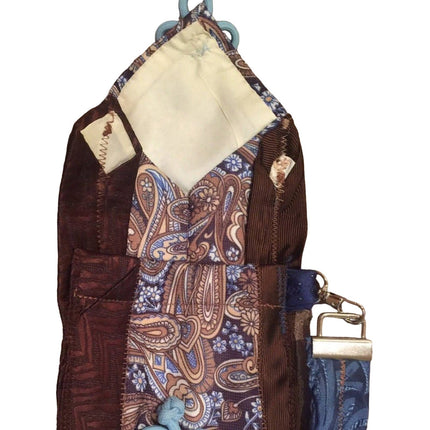 Handmade Upcycled Vintage Brown Blue Neck Tie Cell Phone Wristlet Purse Bag