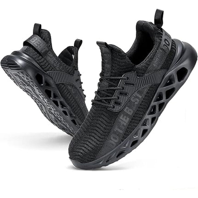 Furuian Mens Size 8.5 Wide Black Work Shoes Lace Up Round Steel Toe Shoes