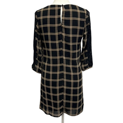 Emerald Sundae Womens Small Plaid 3/4 Sleeves With Lace V Neck Sheath Dress