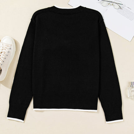 Black Contrast Trim Big Bow Accent Cropped Sweater