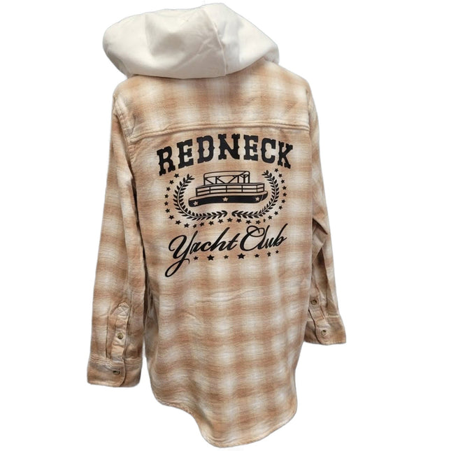 New Hand Printed Womens XXL Redneck Yacht Club Long Sleeve Flannel Hoodie