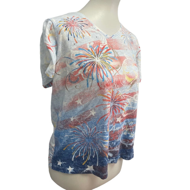 i b diffusion Womens Medium Short Sleeve Bejeweled Fireworks Tee Shirt