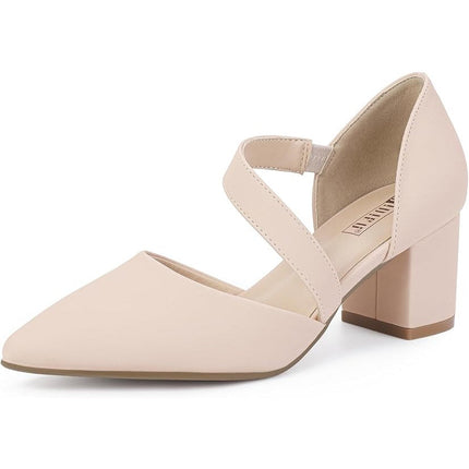 IDIFU Womens Size 6 Tan 2.5" Block Heel Closed Pointy Toe Cross Strap Shoes