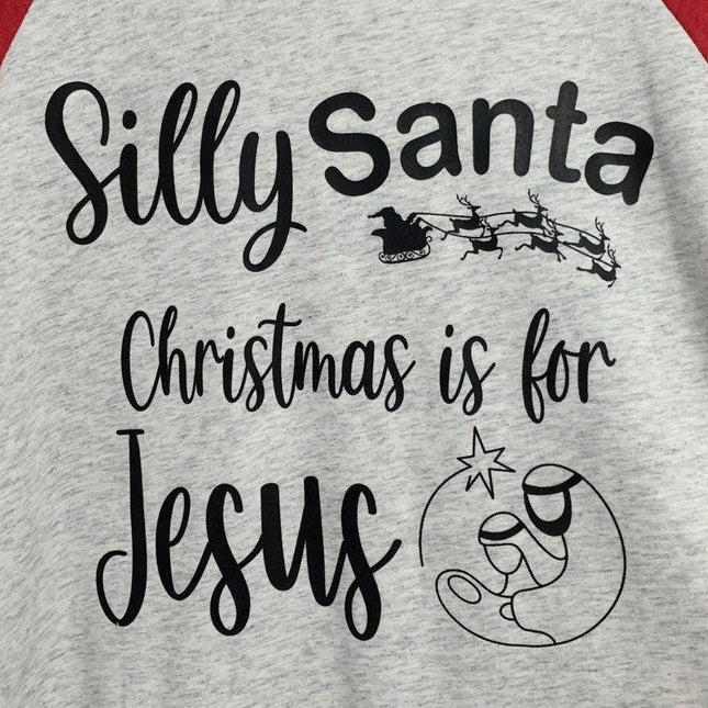 New Hand Printed Womens Medium Silly Santa Christmas is for Jesus Tee Shirt