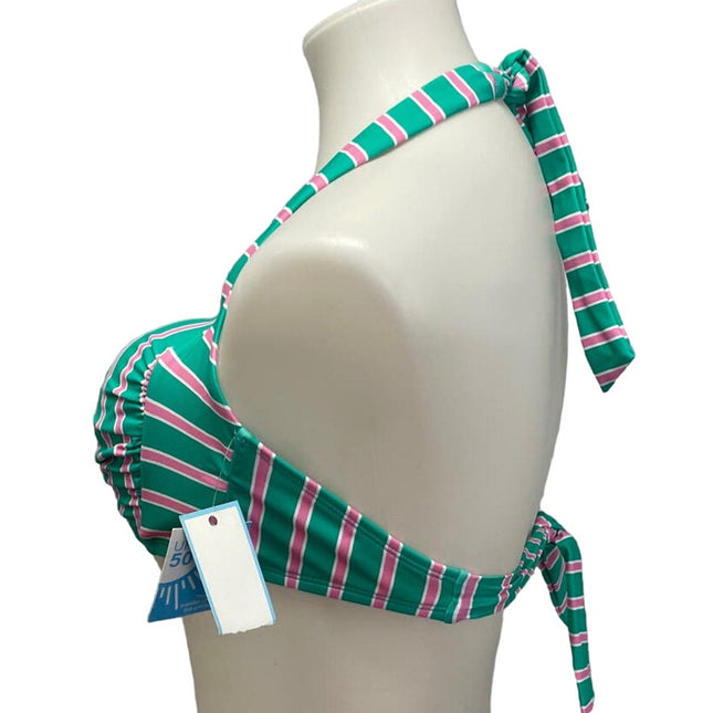 New Draper James Womens Medium Striped UPF 50 Neck Back Tie Halter Swim Top ONLY