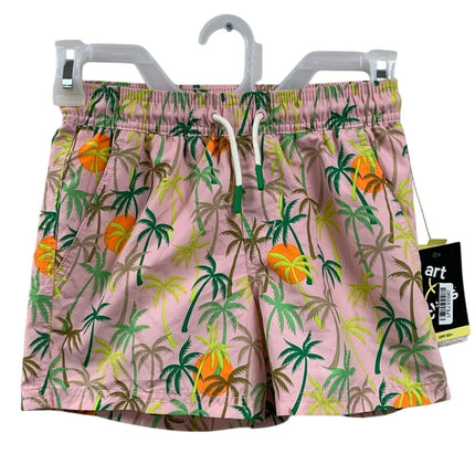 2 New Art Class Boys Medium (8) Lined Blue Pink Tropical UPF 50+ Swimming Trunks