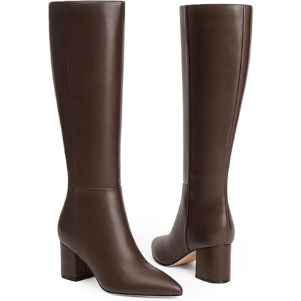 New Easyfox Womens Size 10 Brown Faux Leather 3" Block Heel Zip Knee High Boots