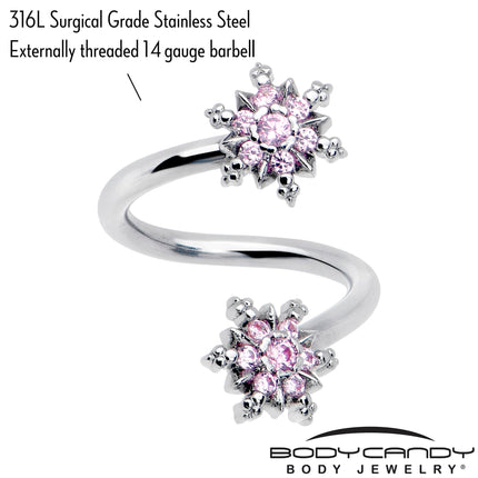 Pink CZ Gem Glam Snowflake Spiral Twister Belly Ring