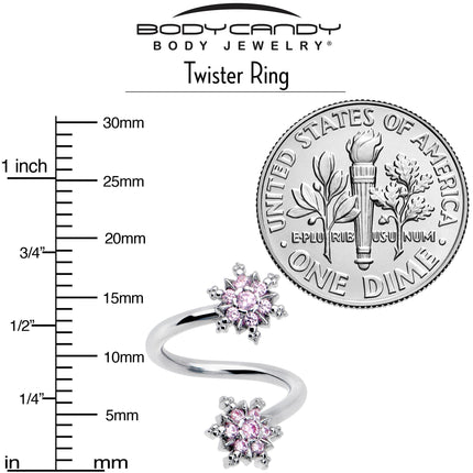 Pink CZ Gem Glam Snowflake Spiral Twister Belly Ring
