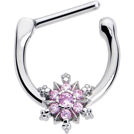 16G 5/16 Pink CZ Gem Glam Snowflake Cartilage Clicker