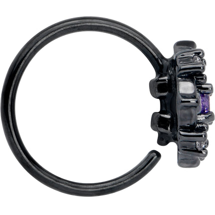 20G 5/16 Purple CZ Gem Black Flower Ring Nose Hoop