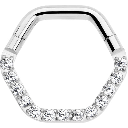 16G 5/16 Clear CZ Gem Hexagon Shape Hinged Segment Ring