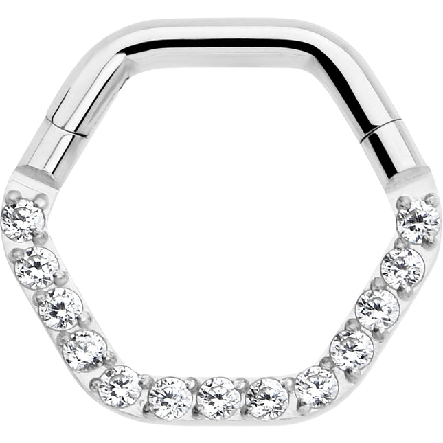 16G 5/16 Clear CZ Gem Hexagon Shape Hinged Segment Ring