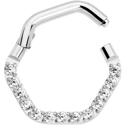 16G 5/16 Clear CZ Gem Hexagon Shape Hinged Segment Ring