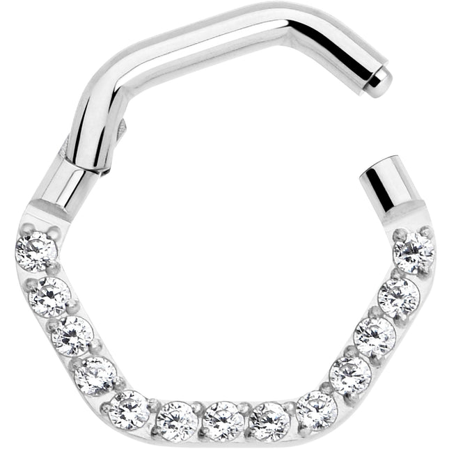 16G 5/16 Clear CZ Gem Hexagon Shape Hinged Segment Ring