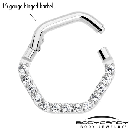 16G 5/16 Clear CZ Gem Hexagon Shape Hinged Segment Ring