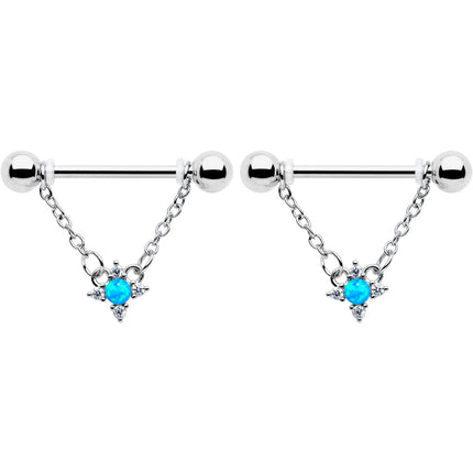 14G 9/16 Blue Synthetic Opal Rhombus Star Dangle Nipple Ring Set