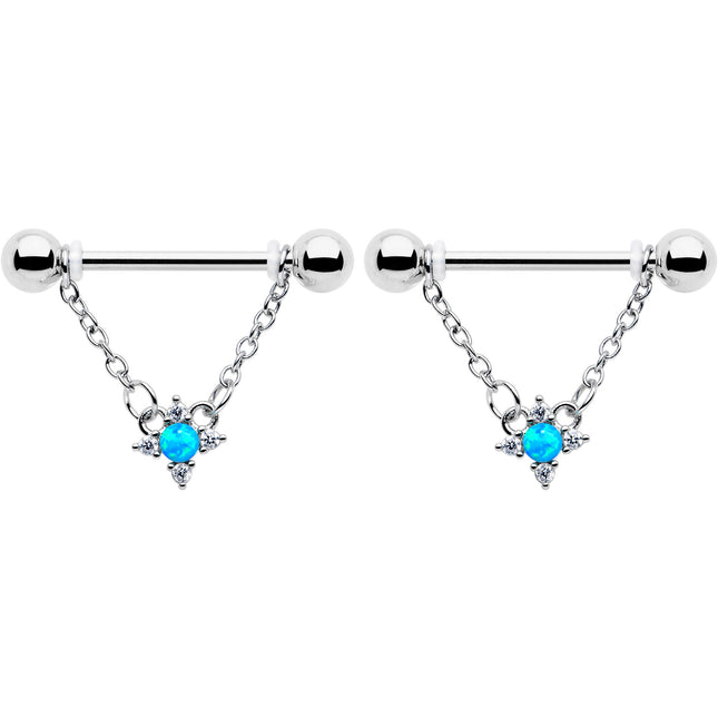 14G 9/16 Blue Synthetic Opal Rhombus Star Dangle Nipple Ring Set