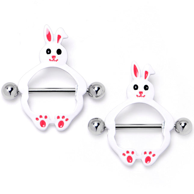 14G 9/16 Bunny White Rabbit Nipple Shield Set